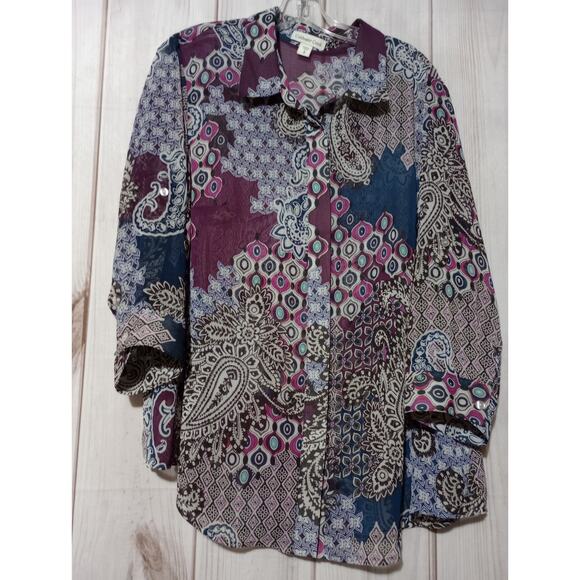 Coldwater Creek Shirt Ladies 18 Button‎ Front Sheer - Picture 1 of 8